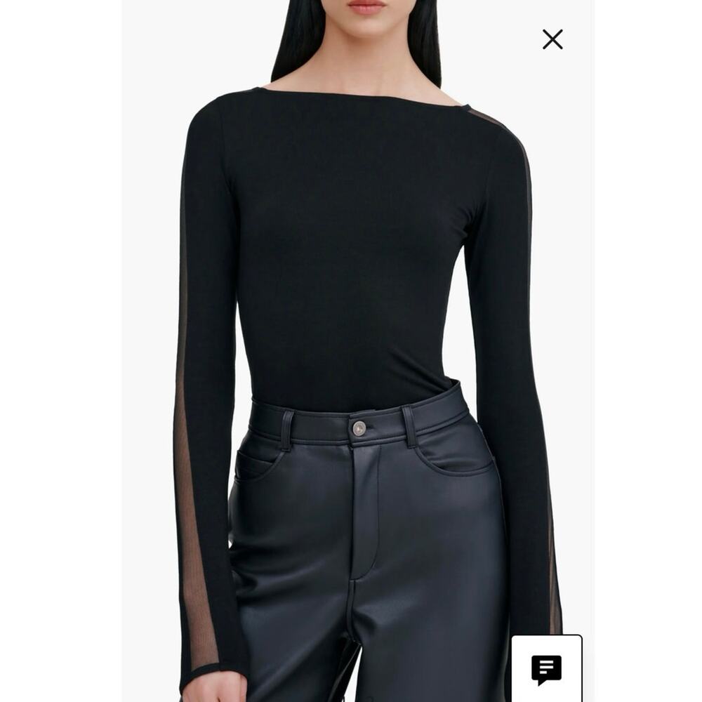 Marcella Illa Mesh Trim Top in Black SZ M